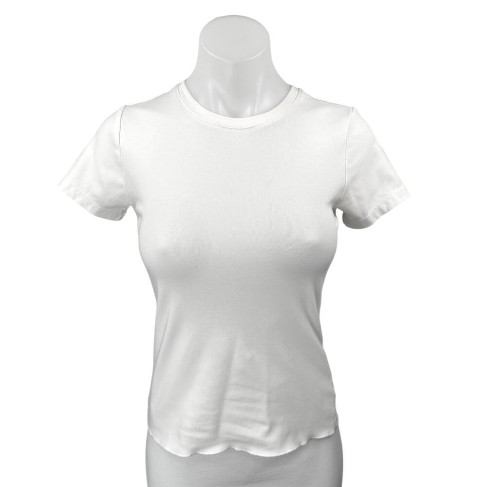 WeWoreWhat Women's White Short Sleeve Slim Fit Crew Neck T Shirt Tee Top Size M